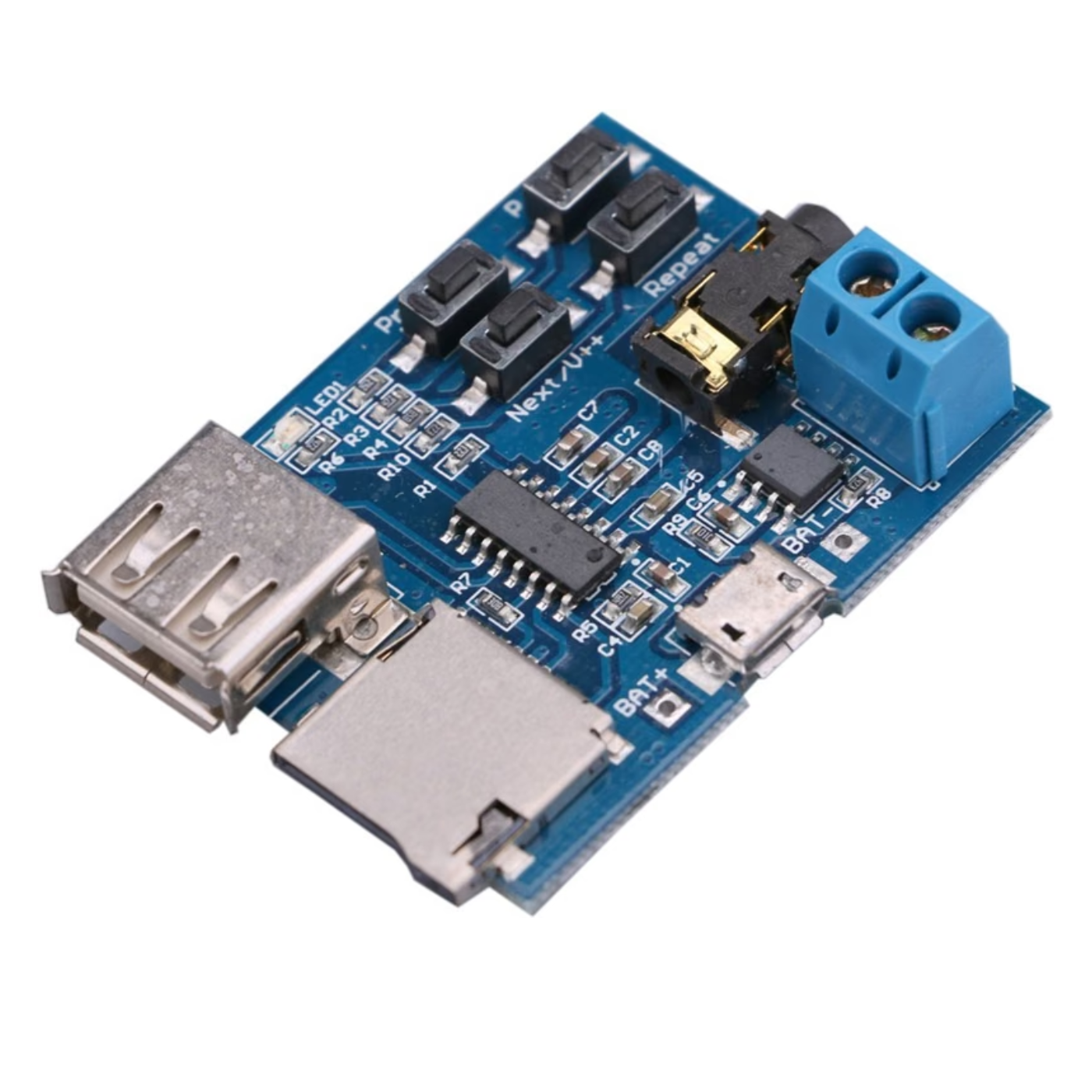 MP3 Decoder Board with TF Card USB Disk Support and Built-In Power Supply
