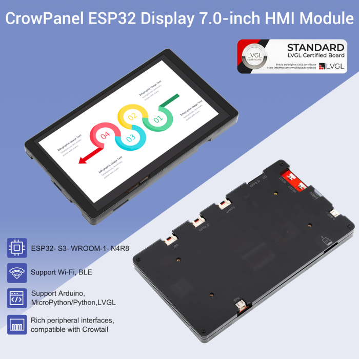 ELECROW ESP32 7 Inch HMI Display – 800x480 TFT LCD, supports PlatformIO & LVGL -HMI Display Module -Robocraze