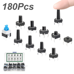 Tactile Push Button Switch Assortment Kit – 180PC 10 Value 6x6mm 4 Pin -Switches -Robocraze