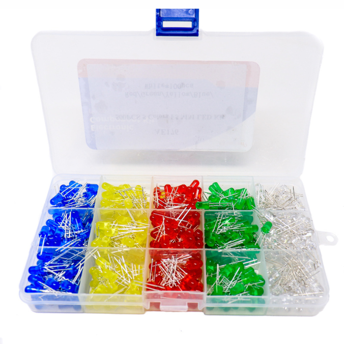 500PCS 5MM LED Kit – LED pack with 5 colors & storage box for DIY projects - Electronic Components - Robocraze