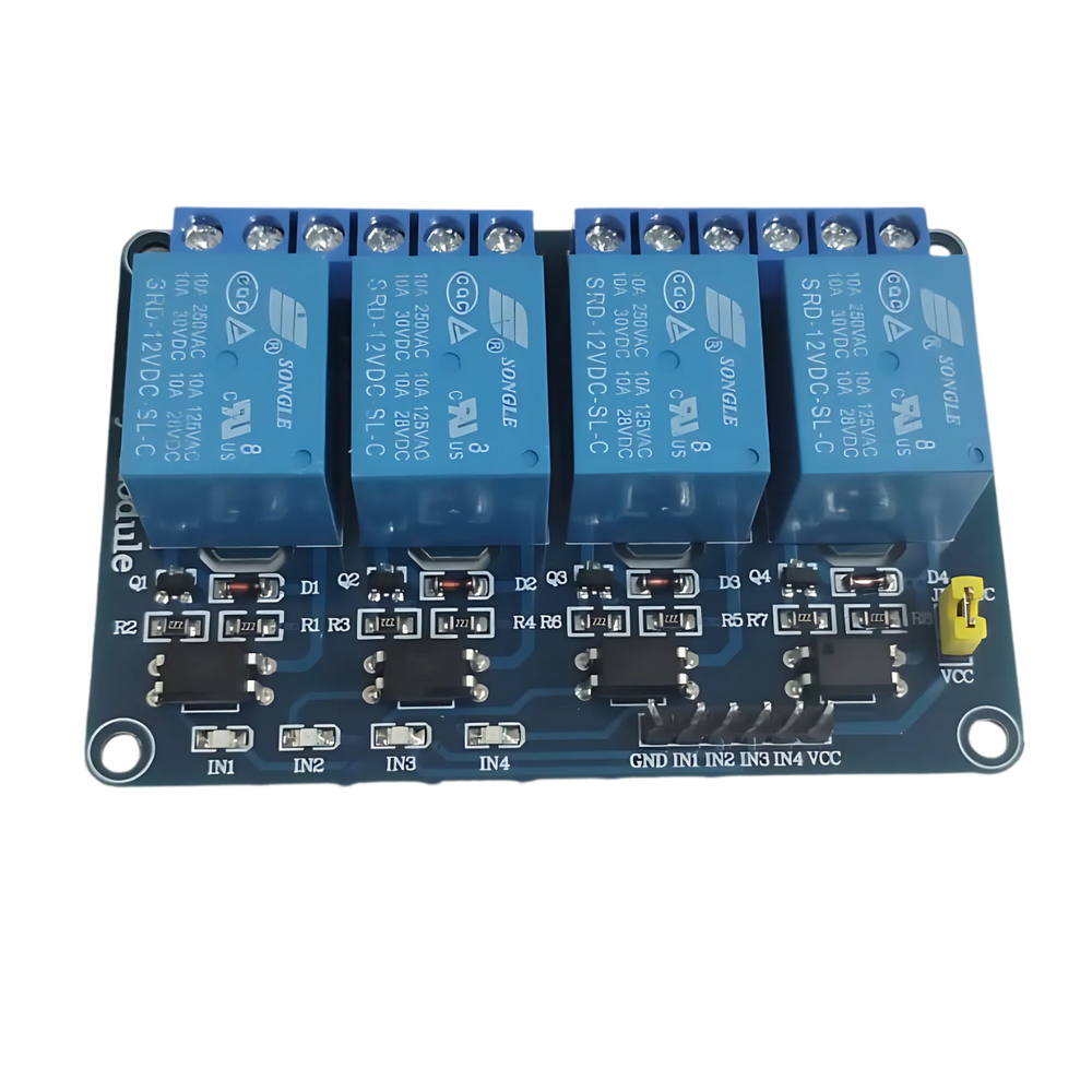 4 Channel 12V Relay Board – 4-channel 12V relay module for industrial automation. -Relay Module -Robocraze