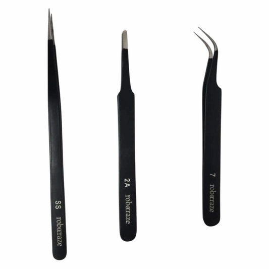 Black Epoxy Coated Tweezer Set of 3 (SS,2A,7)