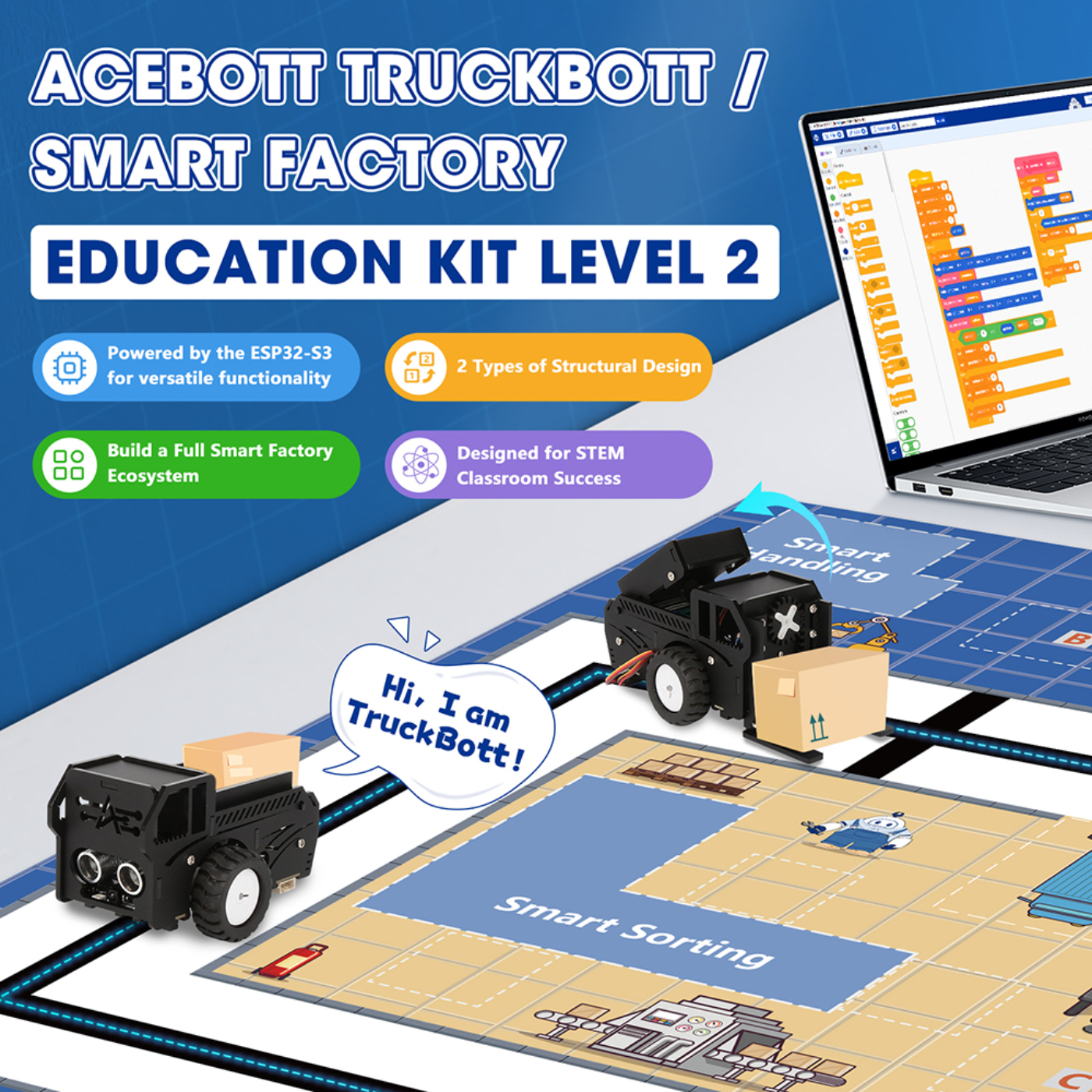 ACEBOTT QE032 TruckBott Smart Car Kit with ESP32 Controller Supports Arduino, ACECode & Python| STEM Classroom & Home Education – Year 5 Level 2 -DIY Kits -Robotic Kits -DIY Car Kit -Robocraze