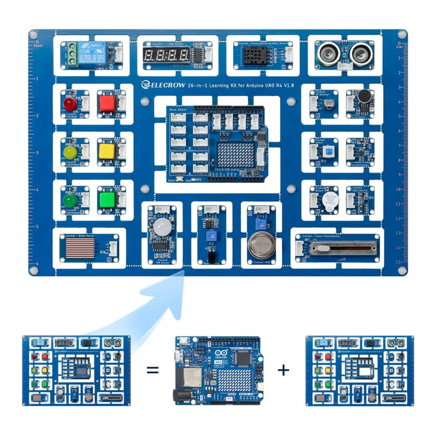 Elecrow 26-in-1 Learning Kit for Arduino UNO R4 WiFi with 26 Lessons and 26 Modules - Robocraze
