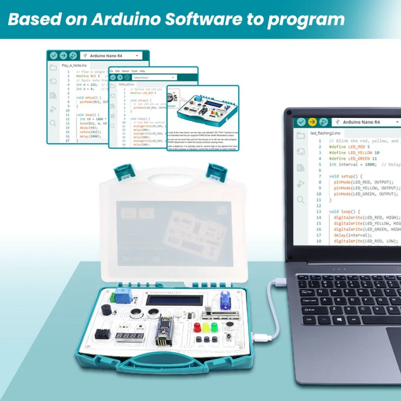 Elecrow All-in-One Starter Kit for Arduino Nano R4 with 20 Lessons and 16 Modules - Robocraze