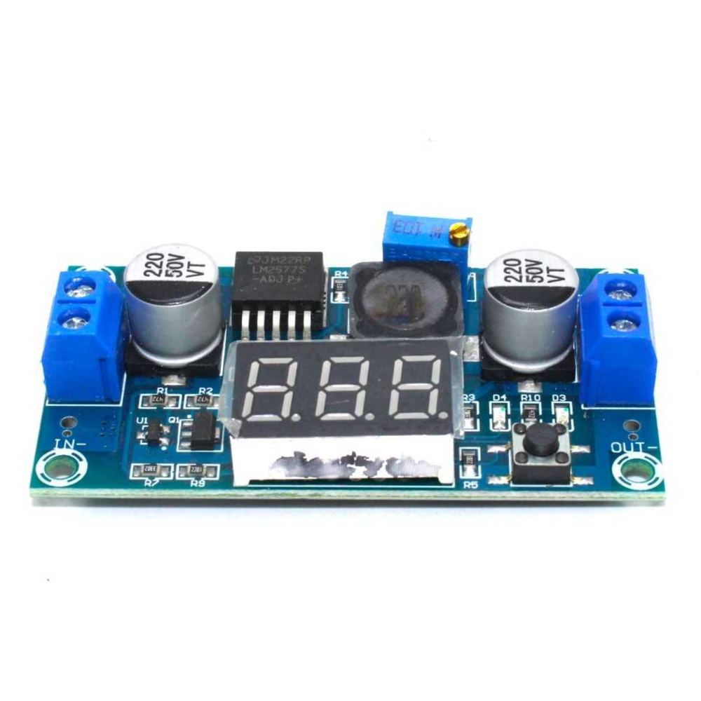 LM2577 3A Adjustable DC-DC Step-Up Boost Converter with LED Voltmeter, 3-34V to 4-35V -Batteries & Power Supply -Buck/Boost -Robocraze
