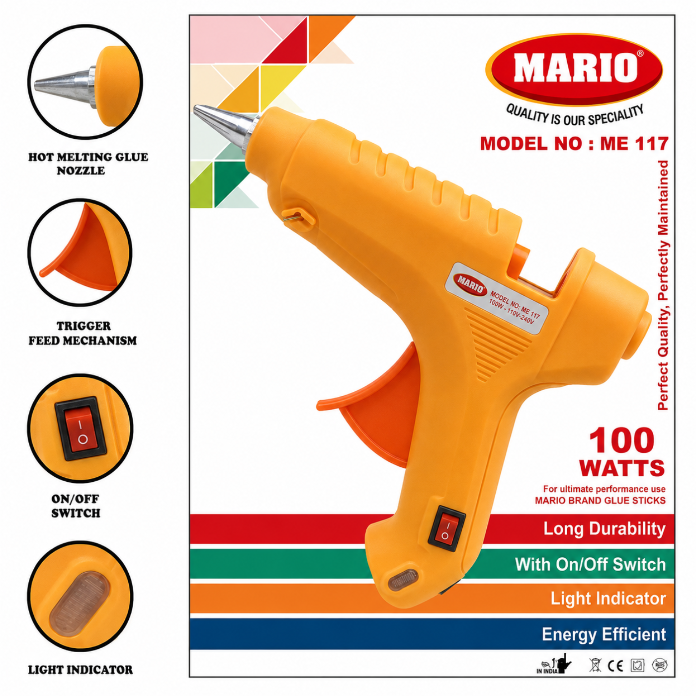 Mario ME-117 100 Watt Professional Hot Melt Glue Gun -Tools & Instruments -Hot Glue Guns & Adhesive Sticks -Robocraze