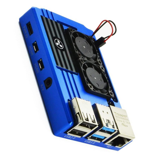 Metal case with double fan for raspberry PI 4 - Blue colour -Raspberry Pi -Raspberry Pi Case -Robocraze