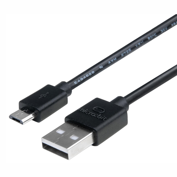 300mm Micro:bit USB 2.0 Type A to Micro B Cable - Black - Robocraze