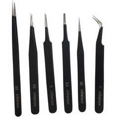 Robocraze Black Epoxy Coated Tweezer Set of 6 – Precision tweezers for electronics – tweezer set - Hand Tool - Robocraze