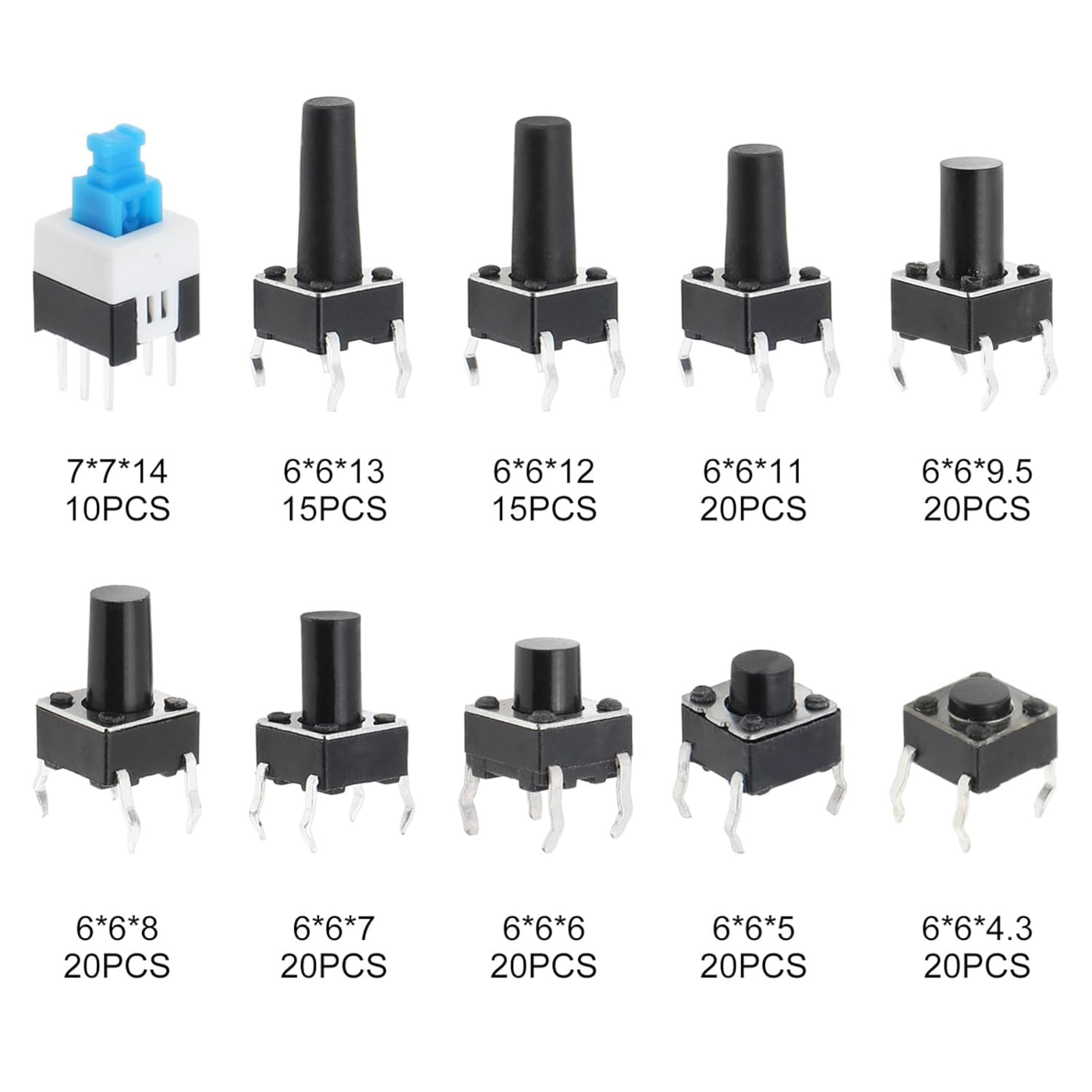 Tactile Push Button Switch Assortment Kit – 180PC 10 Value 6x6mm 4 Pin -Switches -Robocraze