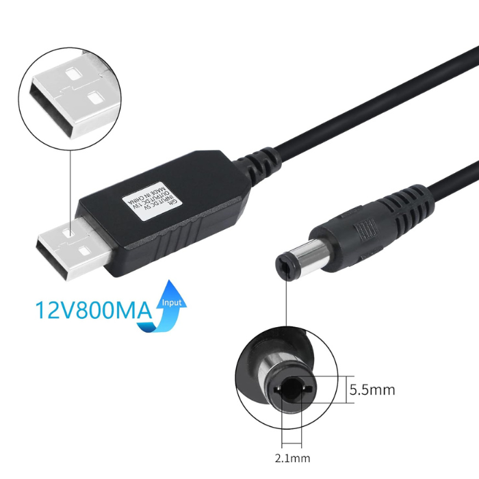 1m Wire 5V 2A to 9V 1A USB Booster Cable DC5.5*2.1MM without LED