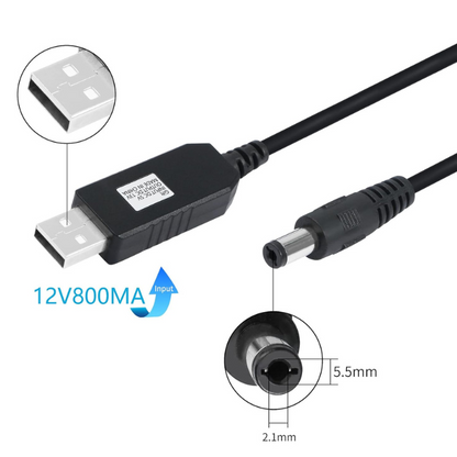 1m Wire 5V 2A to 9V 1A USB Booster Cable DC5.5*2.1MM without LED