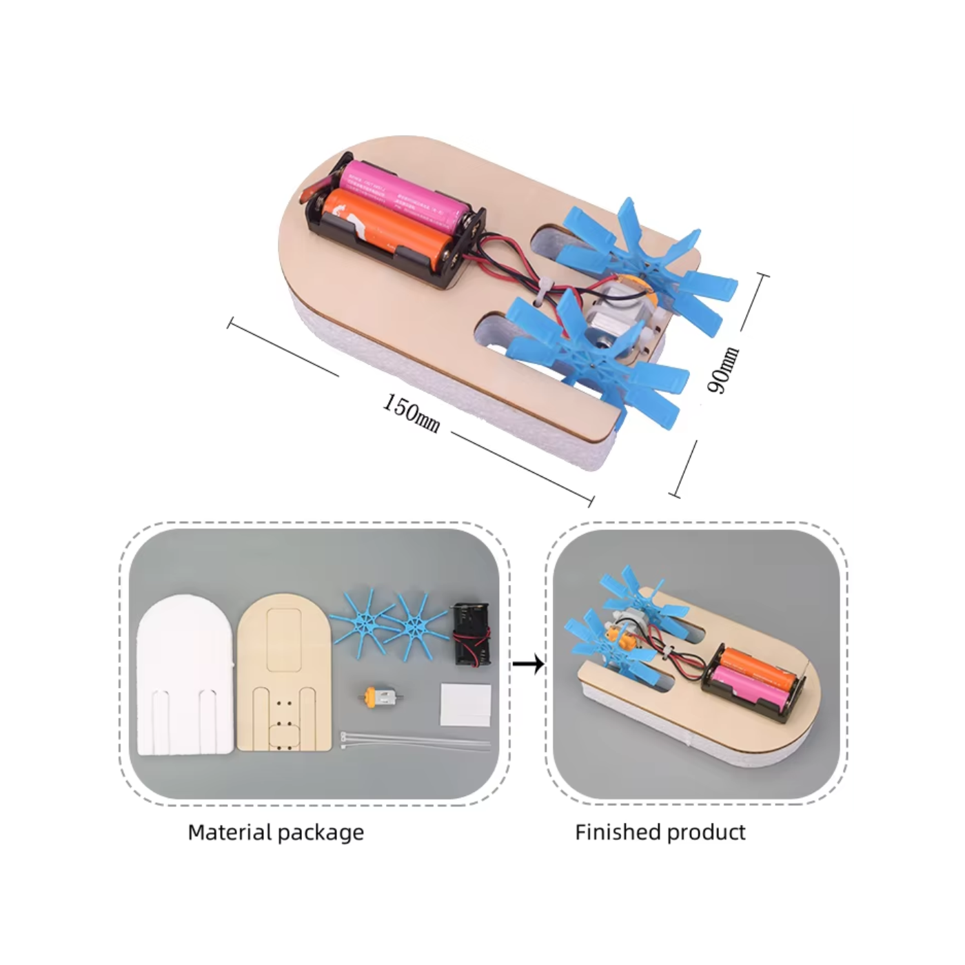 Pludo STEM Kit Paddle Racer – DIY Science Experiment Kit for Kids 3–8 | Grade Preschool–2 Water Resistance Activity -DIY Kit -Pludo Education Kit -Robocraze