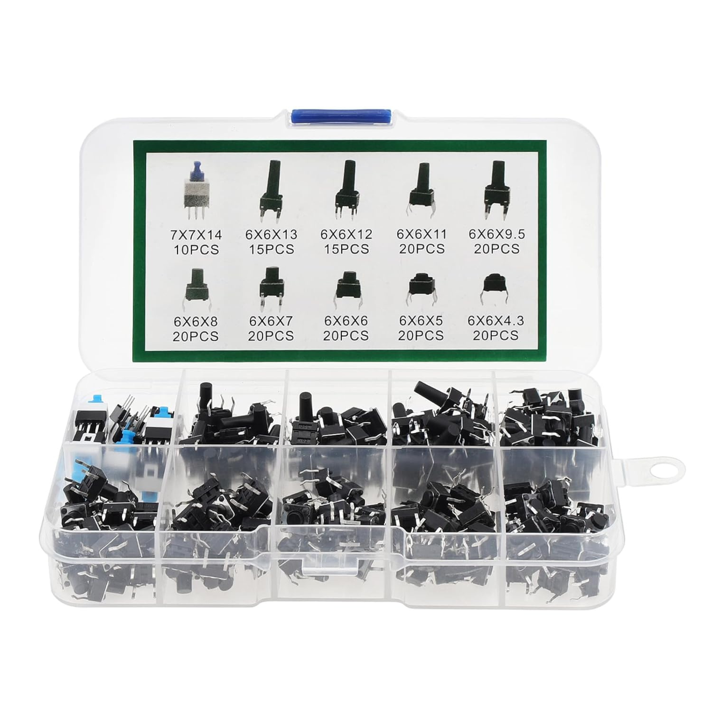 Tactile Push Button Switch Assortment Kit – 180PC 10 Value 6x6mm 4 Pin -Switches -Robocraze