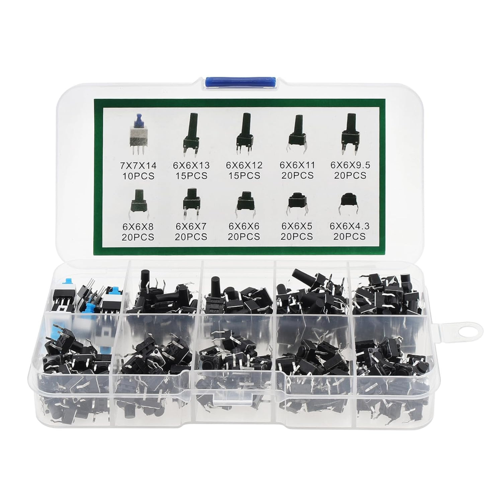 Tactile Push Button Switch Assortment Kit – 180PC 10 Value 6x6mm 4 Pin -Switches -Robocraze