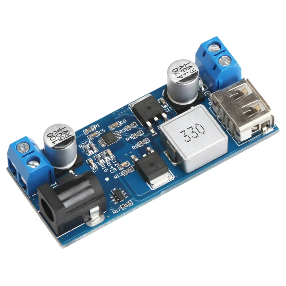 24V/12V to 5V 5A Power Module – DC-DC XY-3606 Step-Down Converter with USB Fast Charging -Robocraze