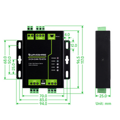 Waveshare Industrial 2-Ch CAN to Ethernet Server - 2-Ch CAN + RS485 + Ethernet Port