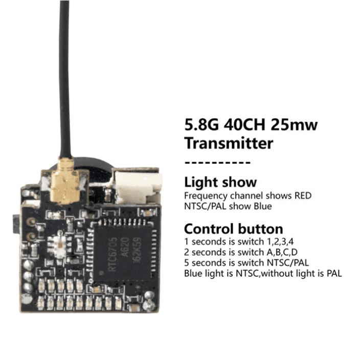 Mini AIO FPV Camera 5.8G 40CH 25mW 800TVL Video Transmitter