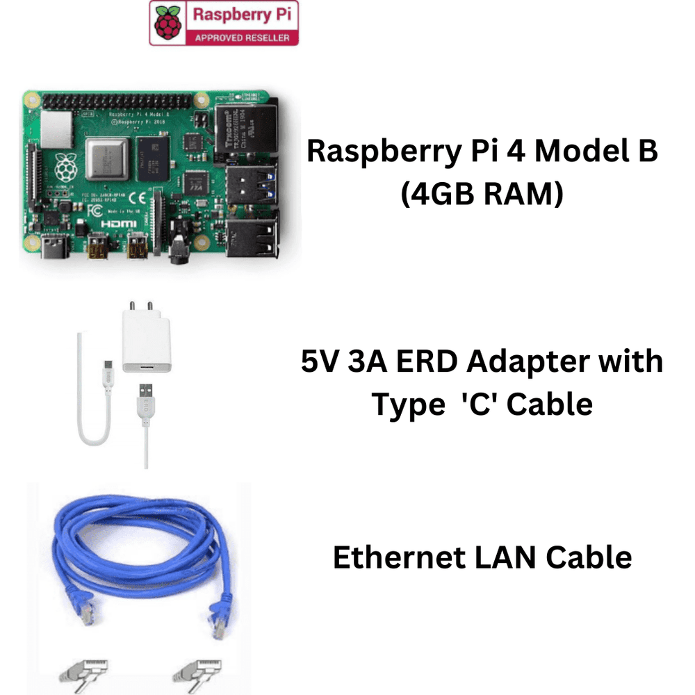Raspberry Pi4 Model B 4GB Complete Kit – Pi4 4GB, case, power adapter, SD card & cables -Robocraze