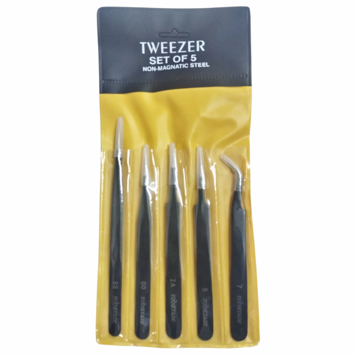 Robocraze Black Epoxy Coated Tweezer Set of 5 (SS,OO,2A,5,7)