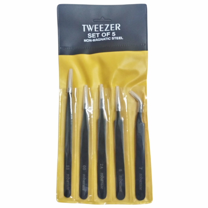 Robocraze Black Epoxy Coated Tweezer Set of 5 (SS,OO,2A,5,7)