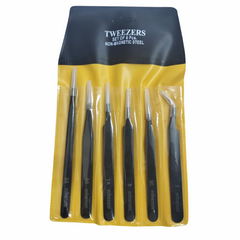 Robocraze Black Epoxy Coated Tweezer Set of 6 – Precision tweezers for electronics – tweezer set - Hand Tool - Robocraze