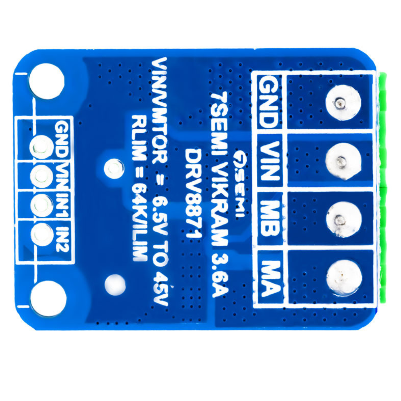 7Semi Vikram-453R6 45V 3.6A DRV8871 Single Channel Motor Driver Breakout -Motors & Mechanical -Motor Driver -Robocraze