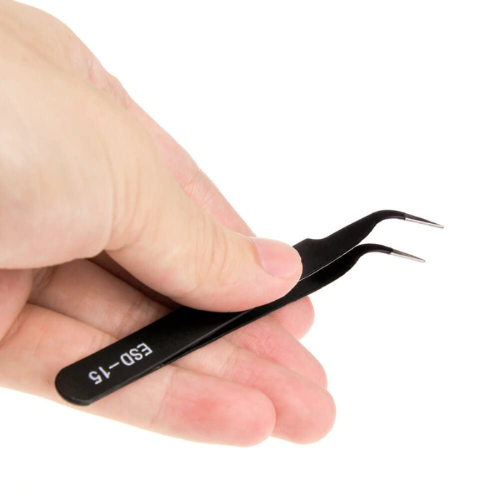 ESD-15 Black Tweezer Cross Tip – ESD-safe tweezer for electronics – anti-static tweezer - Hand Tool - Robocraze