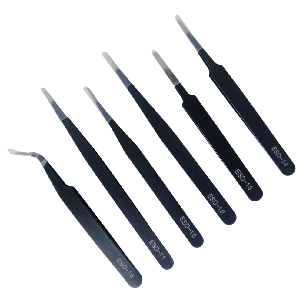 Gripx 6 Piece Anti-Static Non-Magnetic Tweezer Set 6 Inch - Robocraze