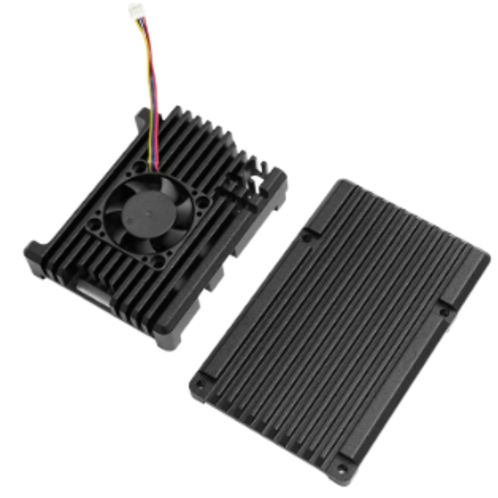 Metal Case with Cooling Fan for Raspberry Pi 4 Black Aluminum Enclosure -Raspberry Pi -Cases -Robocraze