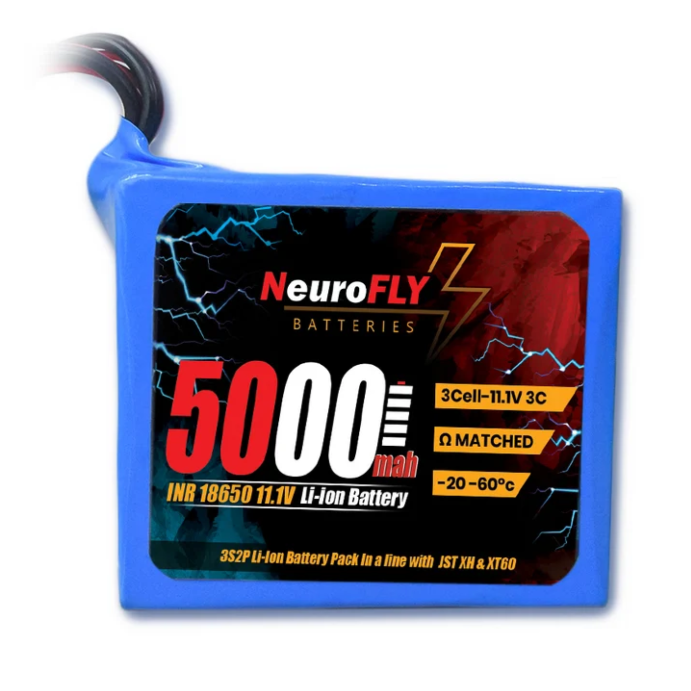 NeuroFLY RS9355 11.1V 5000mAh 3S2P 18650 Li-Ion Battery Pack with XT60, JST & DC Jack -Batteries & Power Supply -Li-Ion Batteries -Robocraze