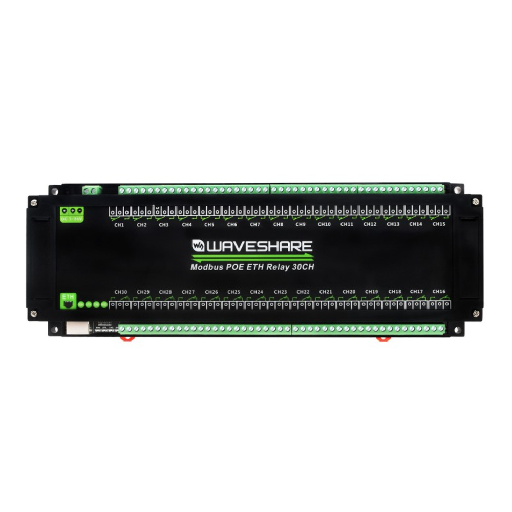 Waveshare 30-Channel Ethernet Relay Module with Modbus RTU/TCP, PoE Communication & Isolation Protection -Electronic Modules -Relays -Robocraze