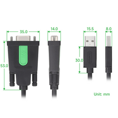 Waveshare Industrial 1.5m USB Type a To DB9 Male/Female Port RS232 Serial Adapter Cable -Cable -USB Cable for Arduino -Robocraze