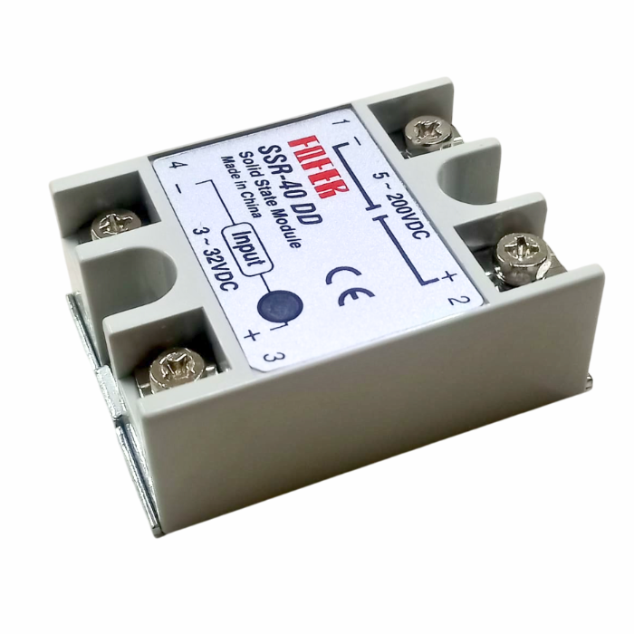 SSR-40DD DC 3-32V Input to DC 5-200V Solid State Relay – 40A DC relay for high-voltage control. -Robocraze