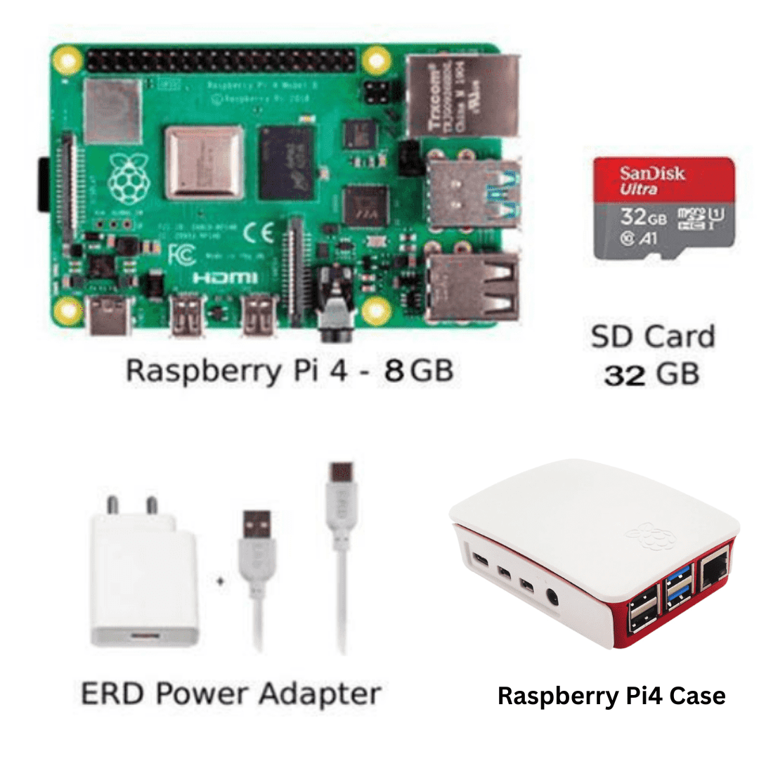 Raspberry Pi4 8GB Model B Ultimate Kit- Case, Power Adapter, Heatsink, HDMI Cable, Ethernet Cable, 32 GB SD Card, Sensors and Manual
