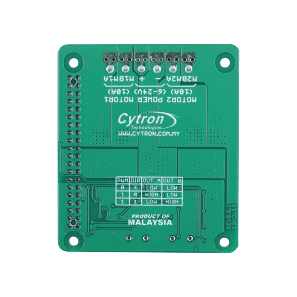 Cytron HAT-MDD10 – 10A Dual-Channel 6V–24V DC Motor Driver HAT for Raspberry Pi -Robocraze