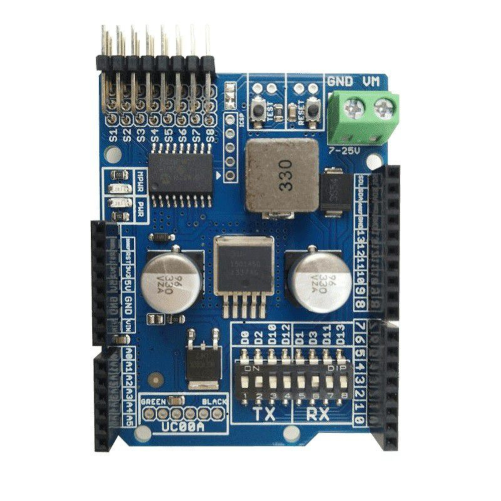 Cytron 8-Channel RC Servo Controller Shield – 5V 5A Regulated Power for Arduino -Robocraze