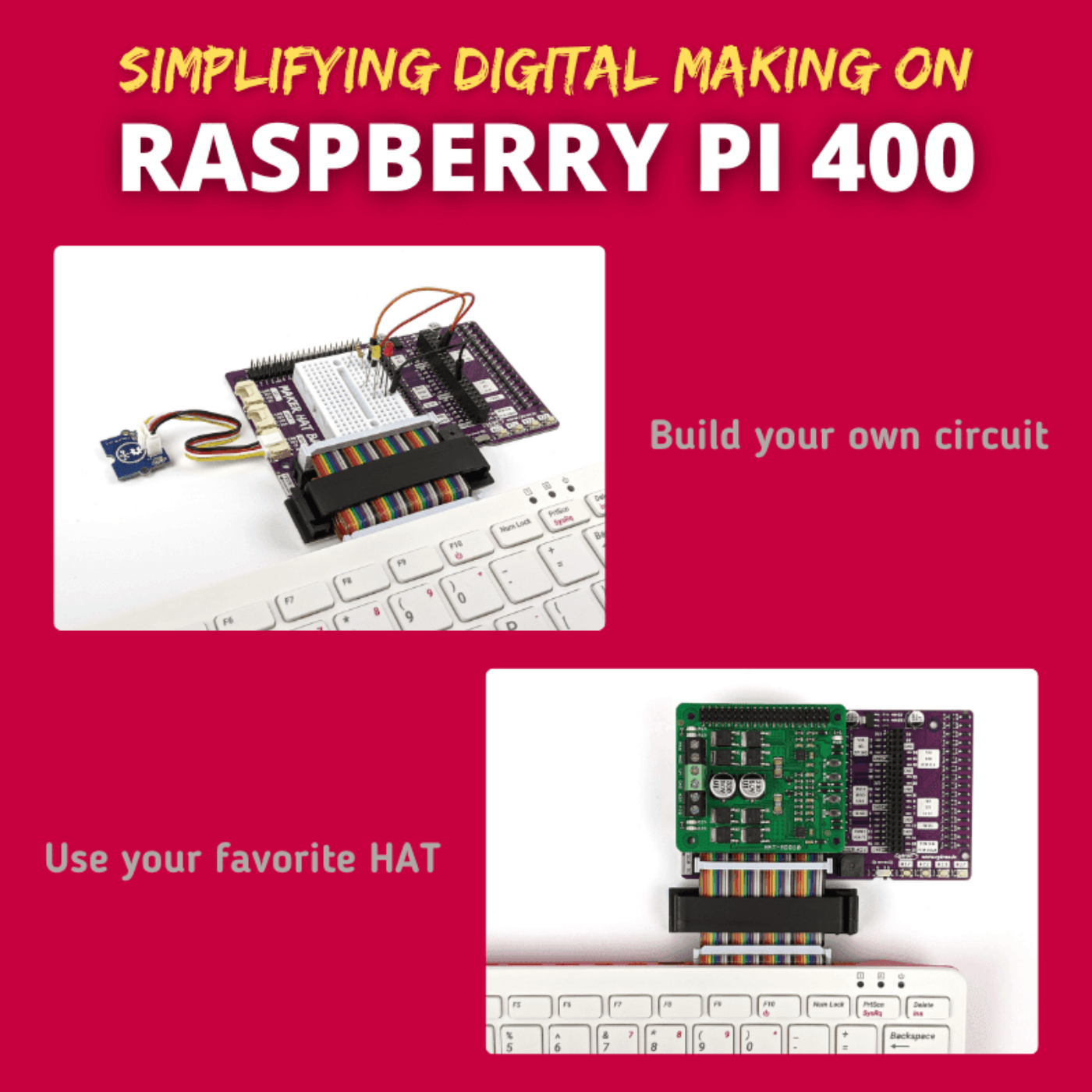 Maker Hat Base for Raspberry Pi 400 – GPIO Extension Board with Grove Ports -Robocraze