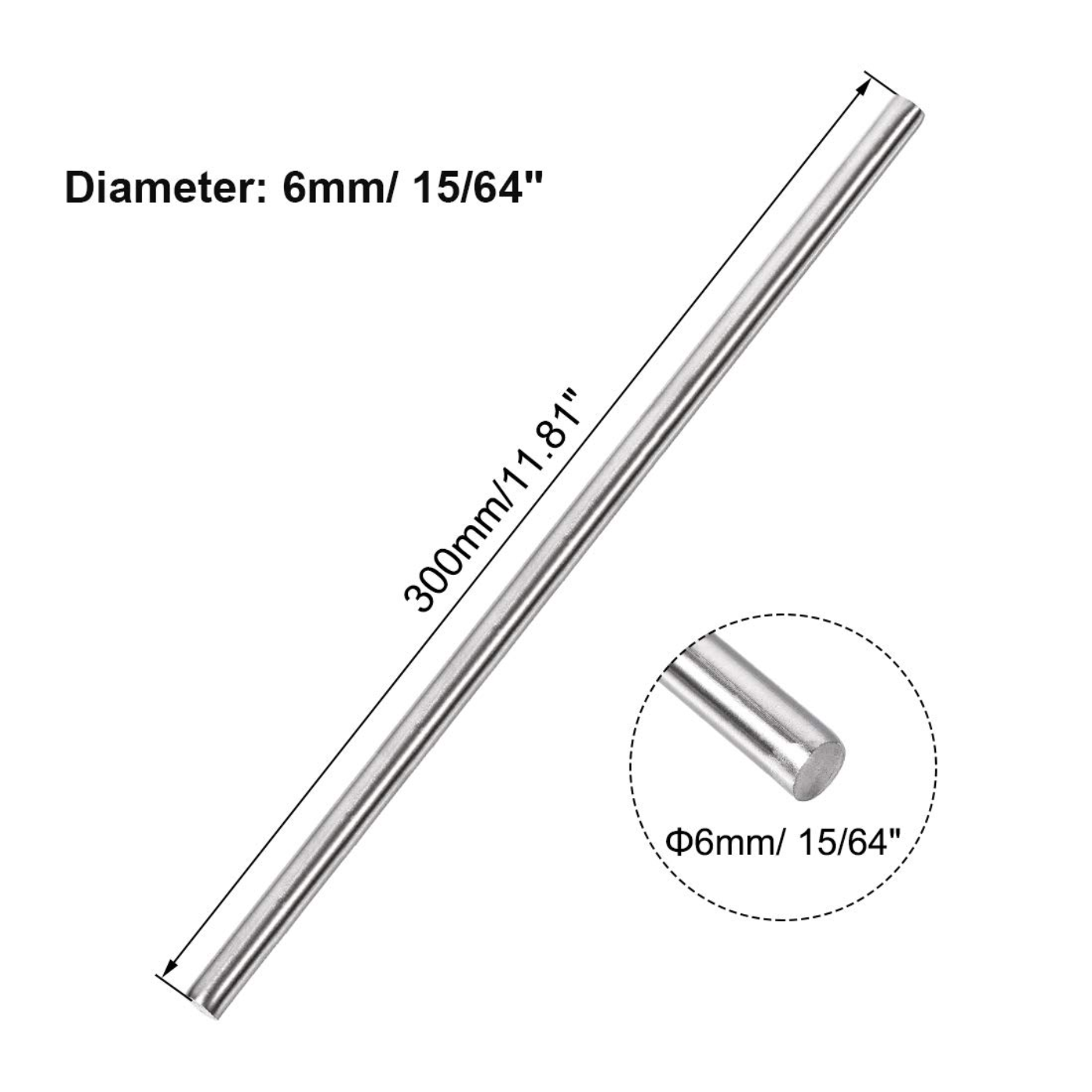 6mm Smooth Rod 300mm Stainless Steel Linear Shaft - Robocraze