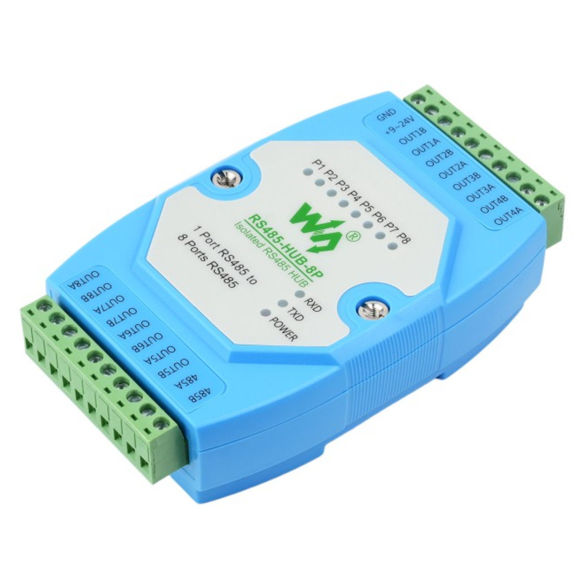 Waveshare Industrial 8-Channel Isolated RS485 Hub with Rail-Mount Support