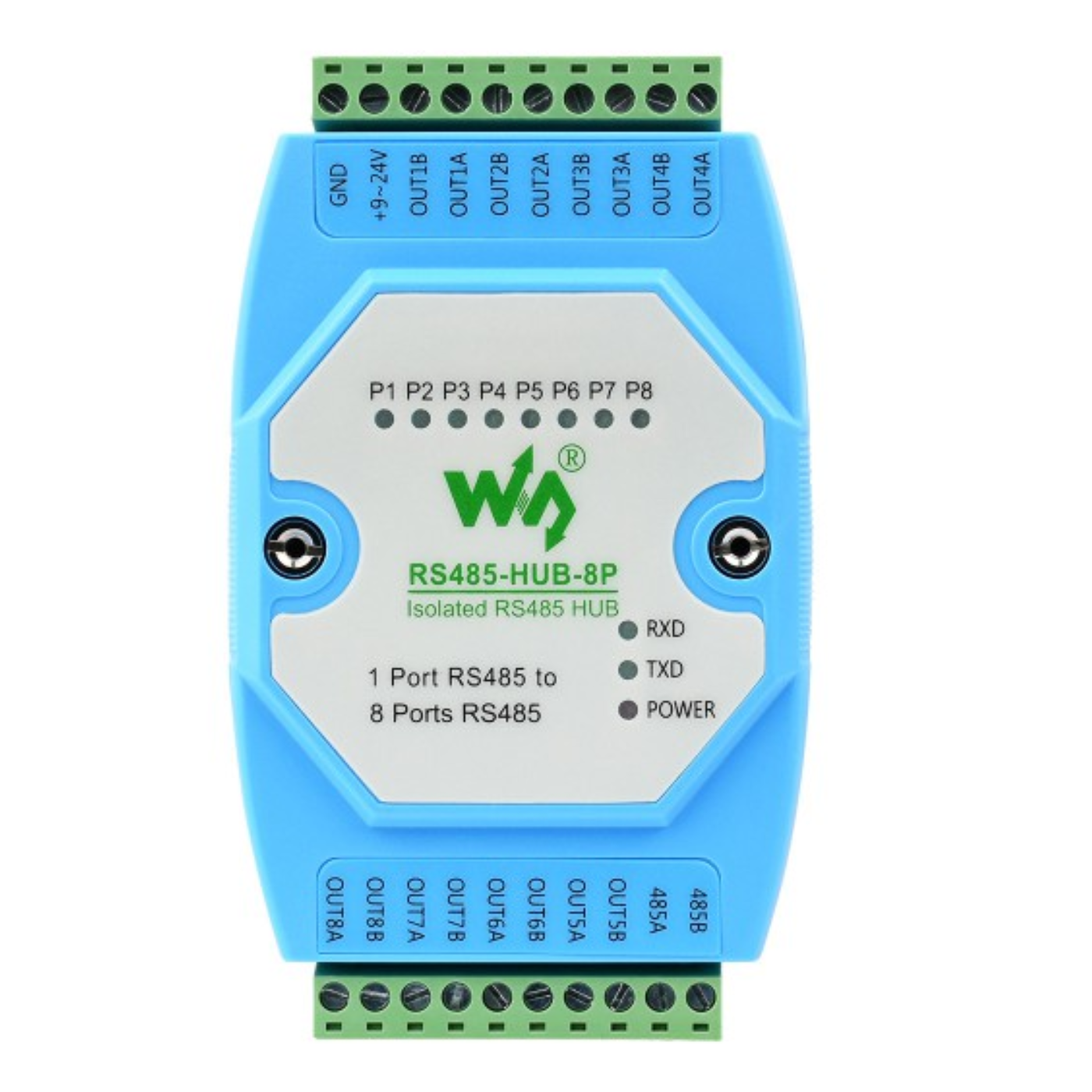 Waveshare Industrial 8-Channel Isolated RS485 Hub with Rail-Mount Support