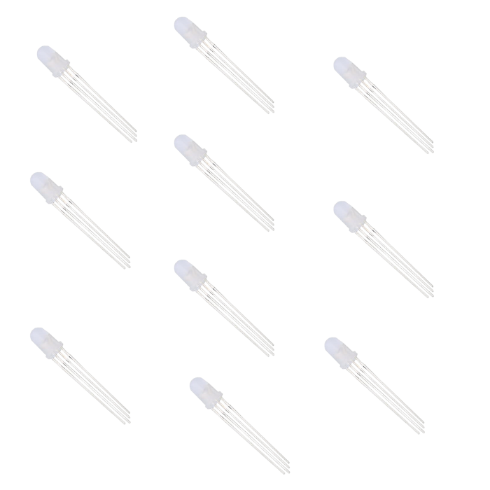 5mm RGB LED Common Cathode Diffuse – Pack of 10 high-quality LEDs - Electronic Components - Robocraze
