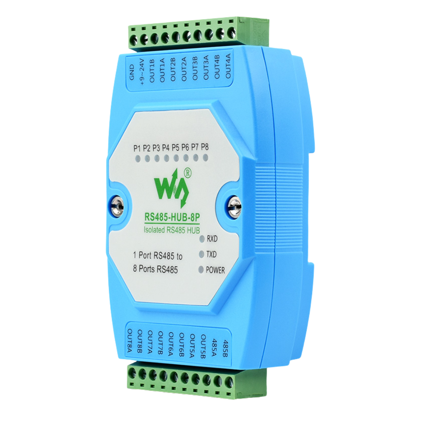 Waveshare Industrial 8-Channel Isolated RS485 Hub with Rail-Mount Support