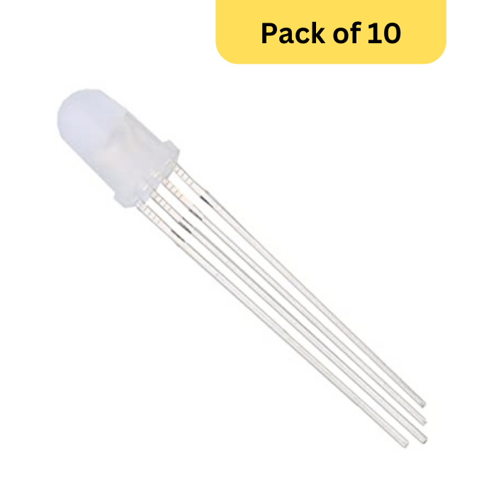 5mm RGB LED Common Cathode Diffuse – Pack of 10 high-quality LEDs - Electronic Components - Robocraze