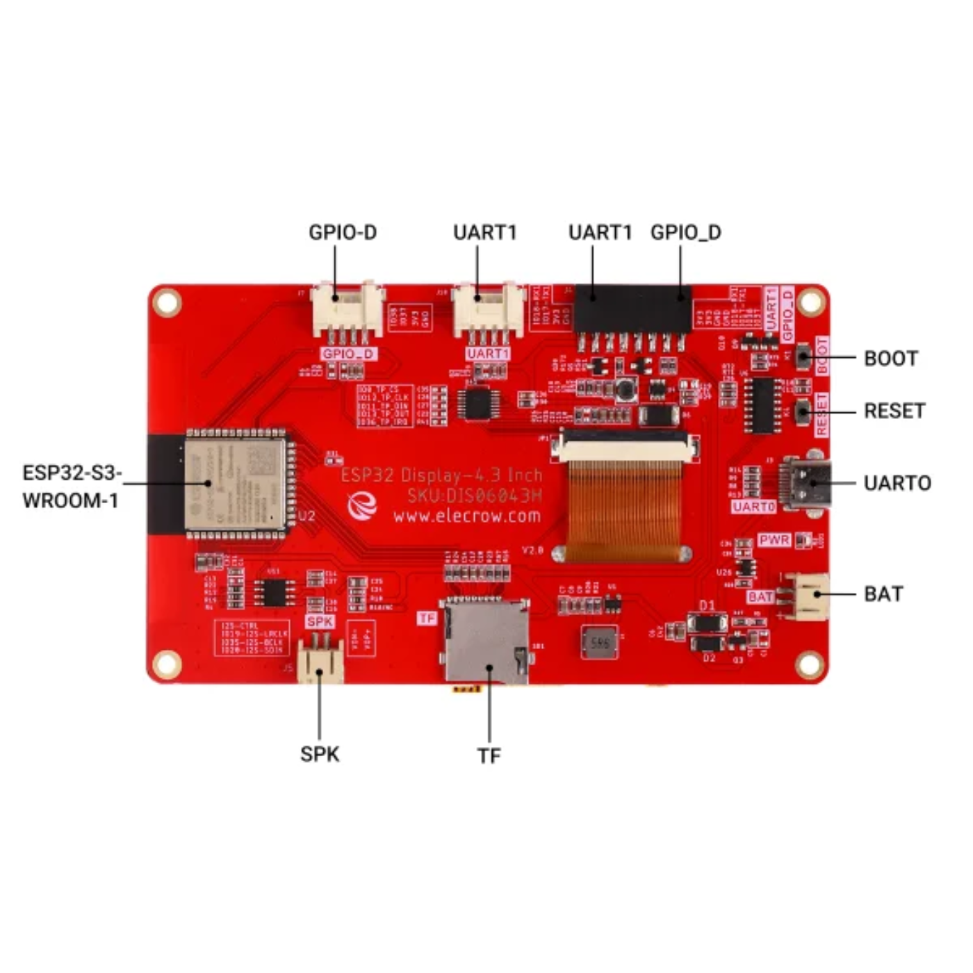 CrowPanel 4.3 Inch ESP32 HMI Display with RGB TFT Touch Screen