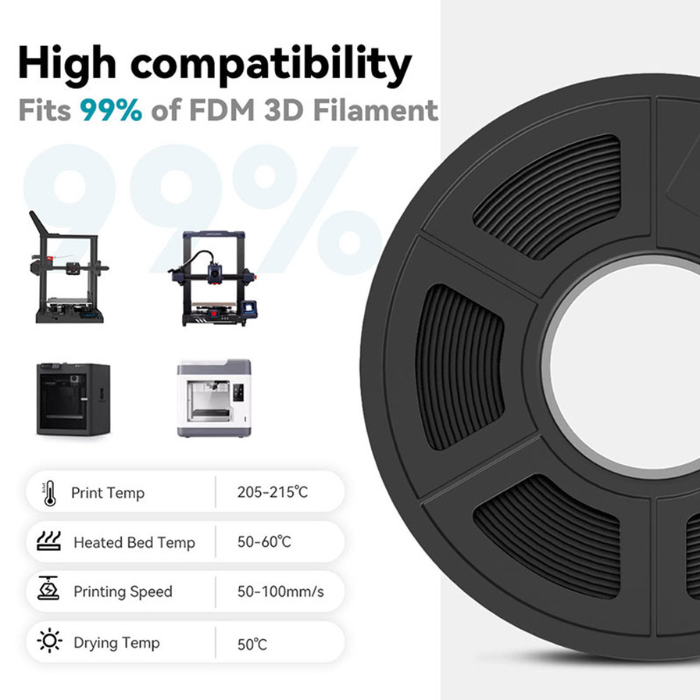 1.75mm Premium HS PLA Filament (Raven Black) – Smooth-flowing 3D filament for durable, precise prints. -Robocraze