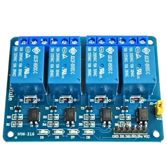 4-Channel 5V Relay Board – 4-channel 5V relay board for electronics projects. -Relay Module -Robocraze