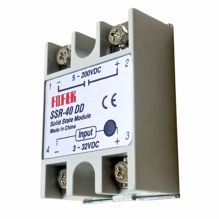 SSR-40DD DC 3-32V Input to DC 5-200V Solid State Relay – 40A DC relay for high-voltage control. -Robocraze