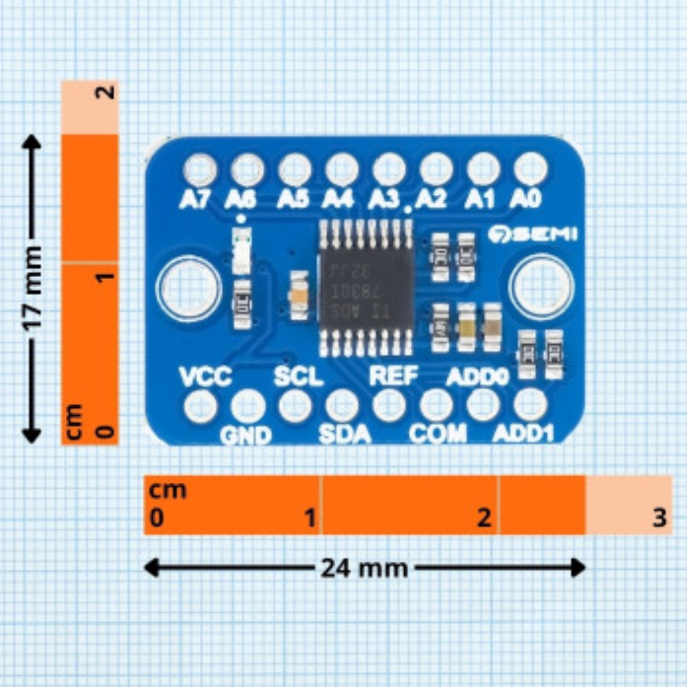 7Semi ADS7830 I2C 8-Bit 8-Channel Analog to Digital Converter Breakout -Electronic Modules -Breakout Boards - Robocraze